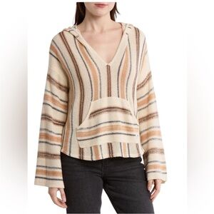 Baja Beach Stripe Pullover Sweater Hoodie Cream and Tan Small NWT Billabong